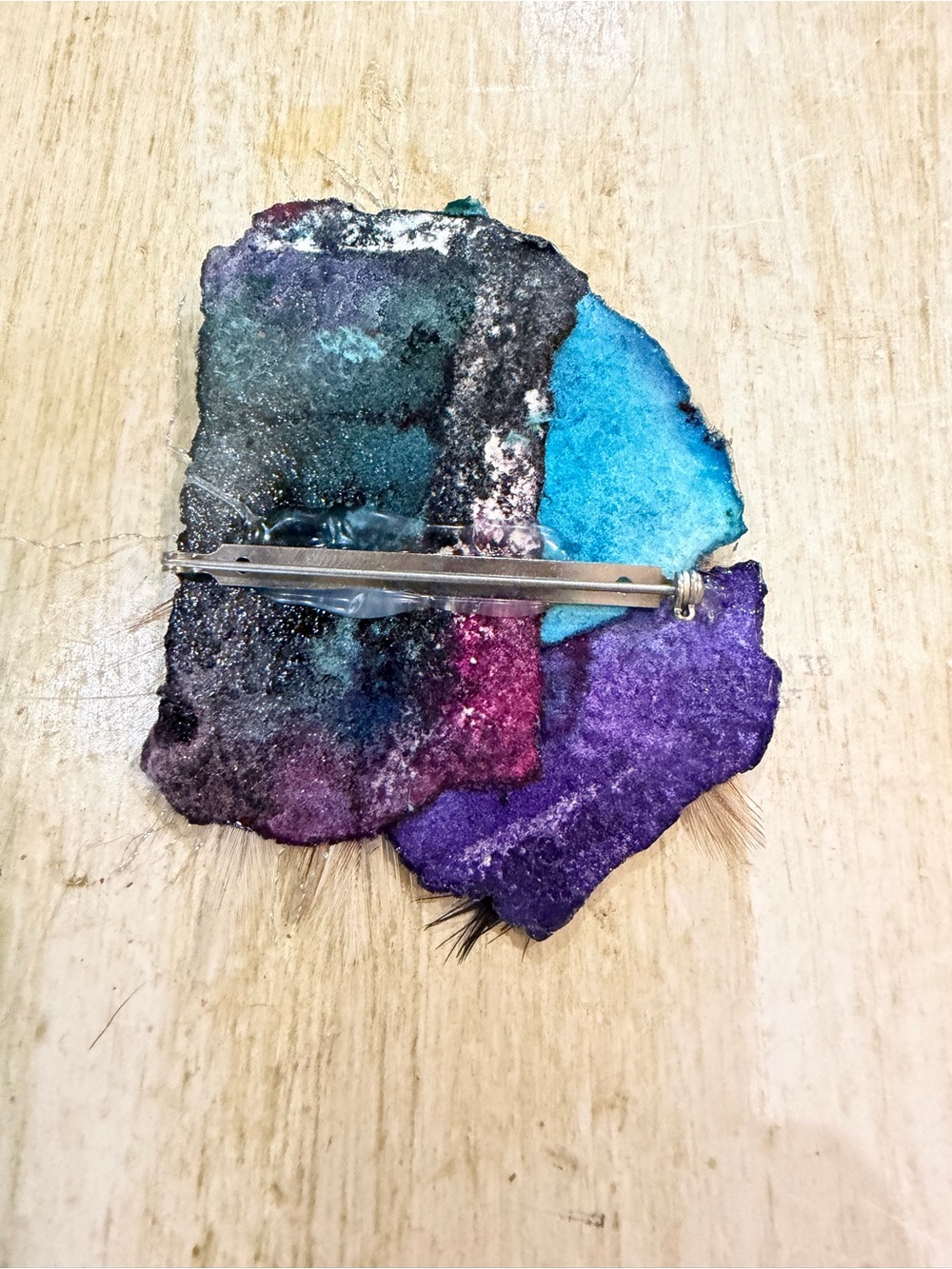 Artisan Handmade Multicolor Velvet Flower Brooch- Purple, Teal, Blue